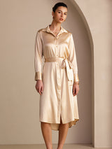 [Champagne] SilkSilky-NO Long Sleeve Lapel Collar Kjole 006