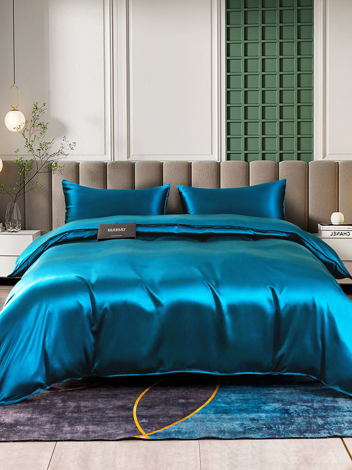 [Blågrønn] SilkSilky-NO 25Momme Bedding Set 002
