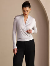 [Grå] SilkSilky-NO Long Sleeve Wrap Damebluser 004