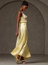 [Gul] SilkSilky-NO Spaghetti Strap Cowl Neck Camisole Topp 006
