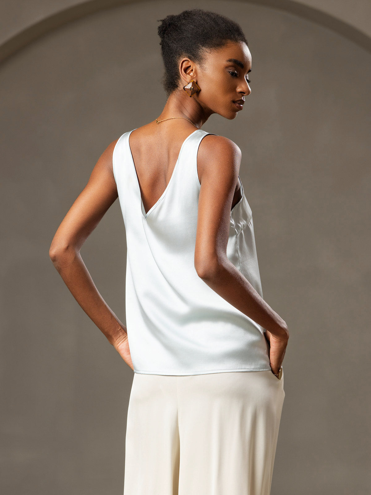 [Lyse Blå] SilkSilky-NO 19Momme Silke V-Hals Camisole Topp 002
