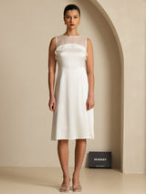 [Hvit] SilkSilky-NO 19Momme Sleeveless Illusion Neck Kjole 003