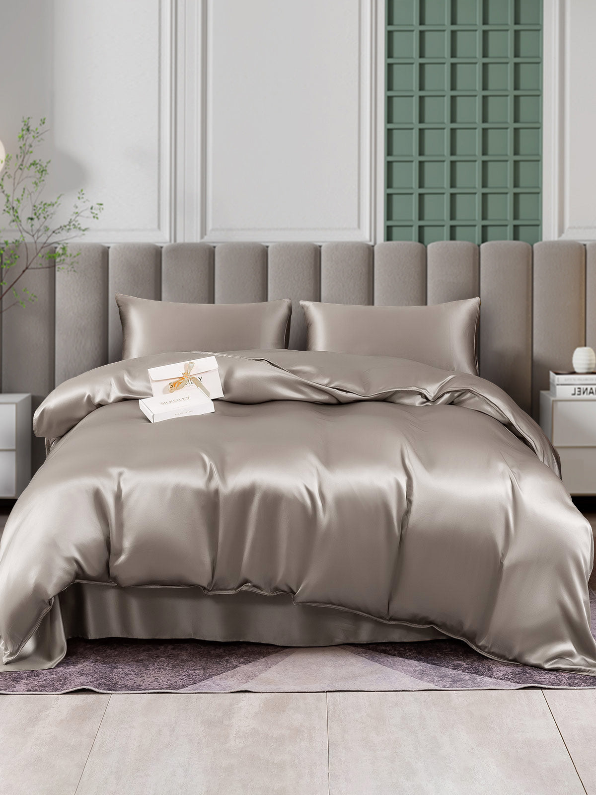 [Grå] SilkSilky-NO 25Momme Bedding Set 001