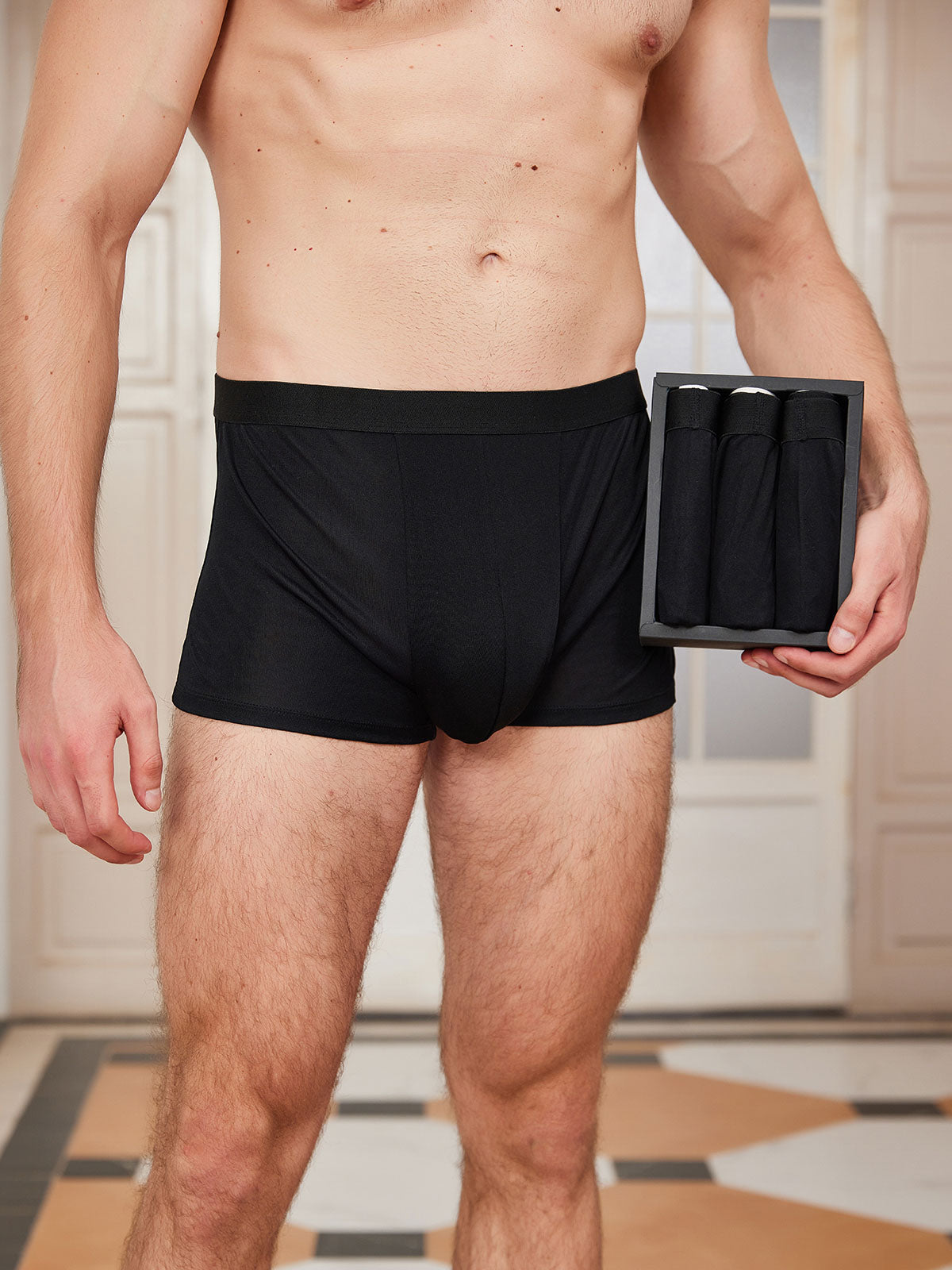 [Svart] SilkSilky-NO Mens Underwear 001