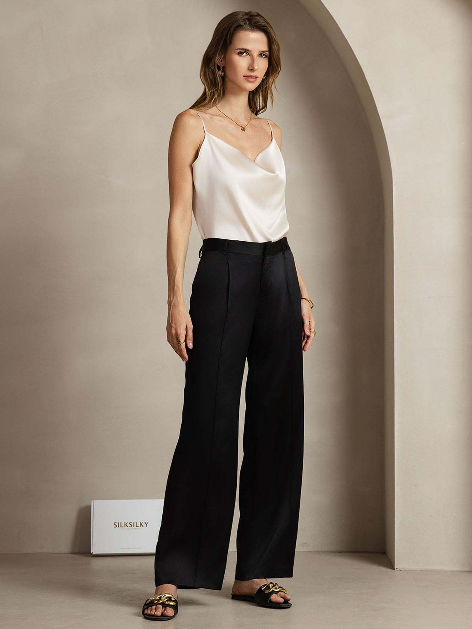 [Svart] SilkSilky-NO 19Momme Silke Womens Pants 005