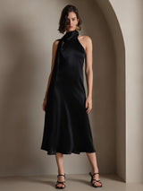 [Svart] SilkSilky-NO Sleeveless Halterneck Kjole 004