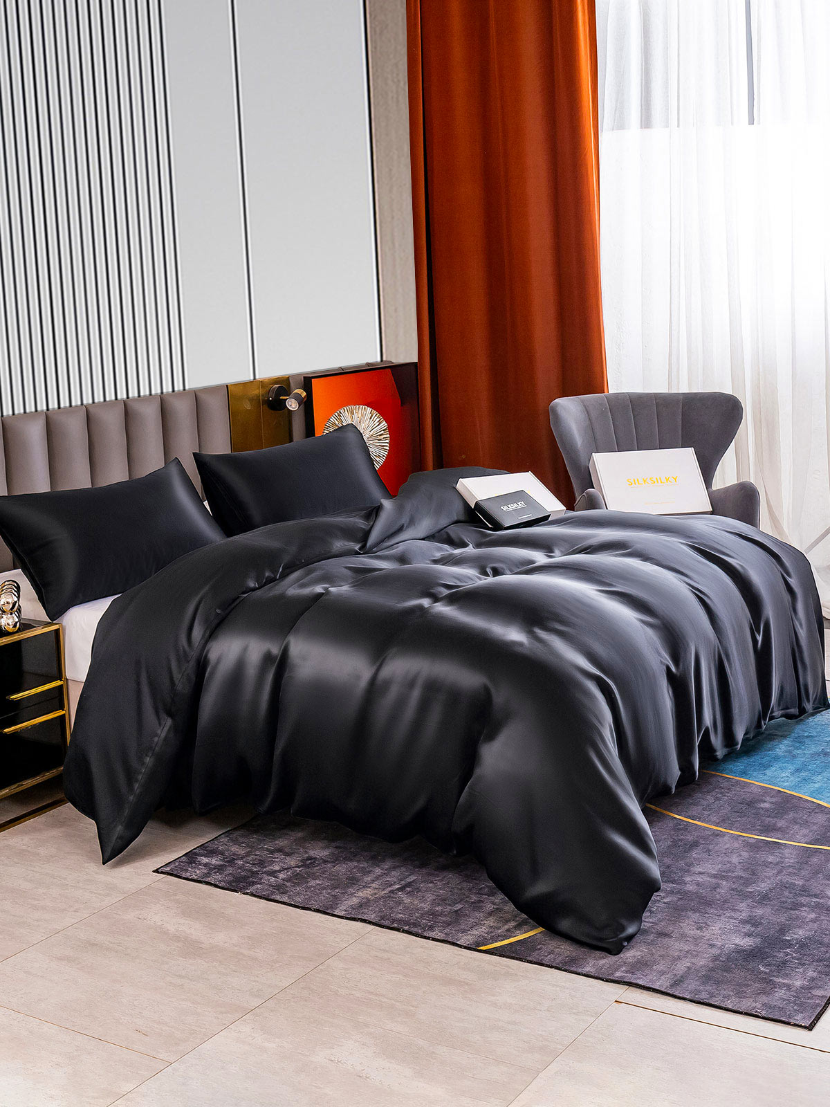 [Svart] SilkSilky-NO 22Momme Bedding Set 004