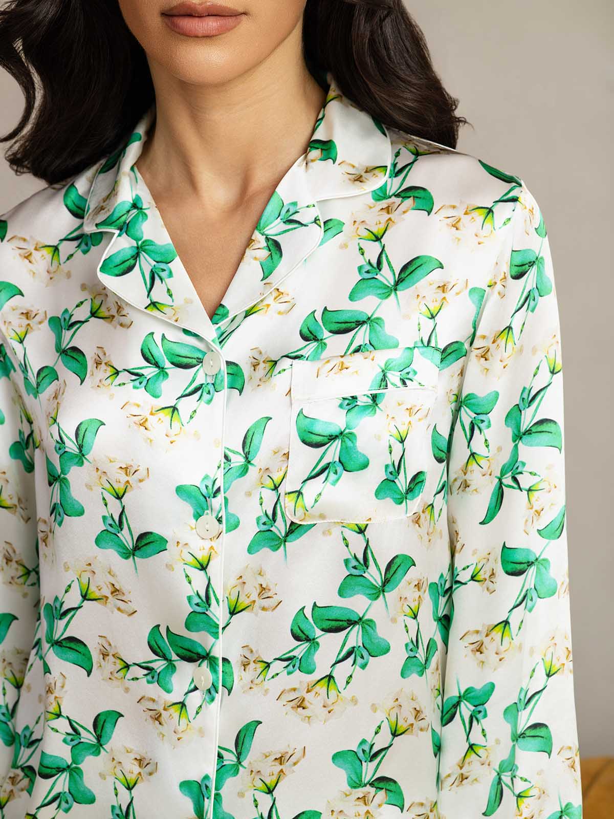 [Grønn Blomster] SilkSilky-NO Womens Pajamas 007
