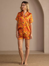 [Oransje Hund] SilkSilky-NO Short Sleeve Lapel Collar Pyjamas for Kvinner 006