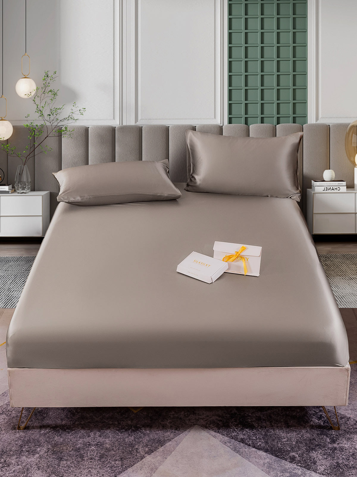 [Grå] SilkSilky-NO 25Momme Bedding Set 002