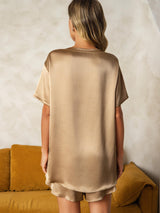 [Champagne] SilkSilky-NO Short Sleeve Round Neck Pyjamas for Kvinner 002