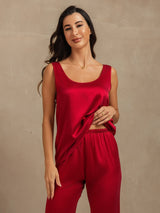 [Vin] SilkSilky-NO 19Momme Ermeløs Dyp Rund Halsutringning Pyjamas for Kvinner 007