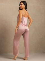 [Ferskenhud] SilkSilky-NO 19Momme Spaghetti Stropp Dyp Rund Halsutringning Camisole sett 002