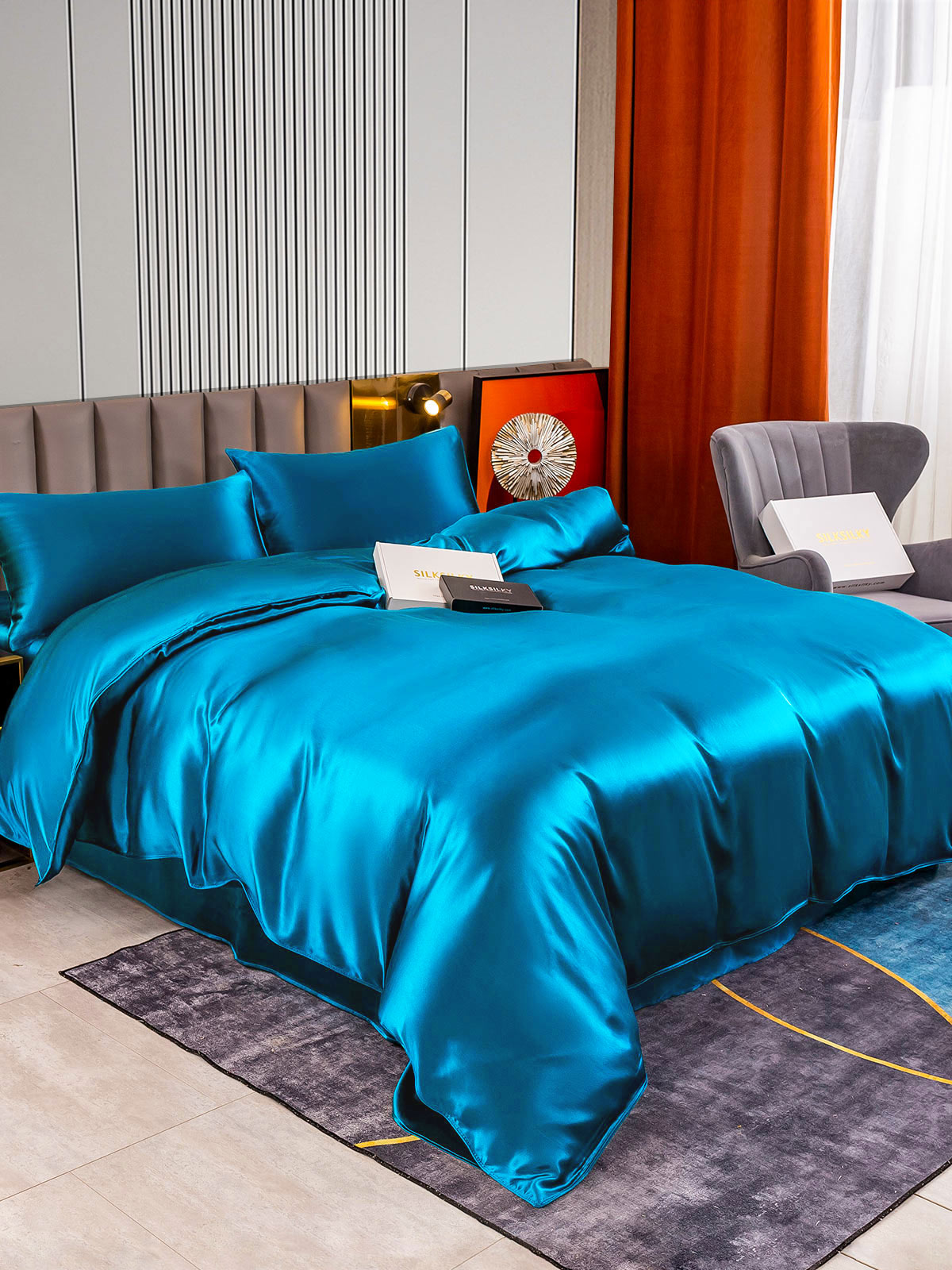 [Blågrønn] SilkSilky-NO 22Momme Bedding Set 004
