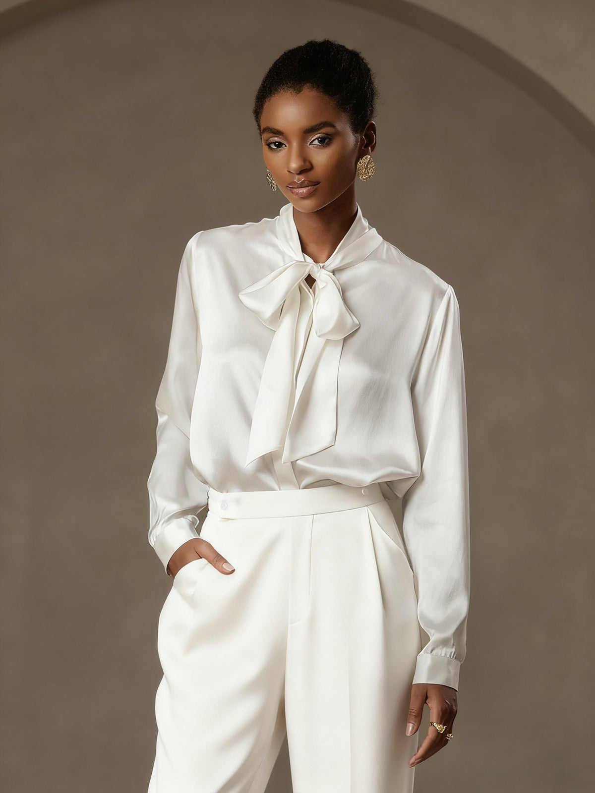 [Hvit] SilkSilky-NO 19Momme Silke Womens Pants 004