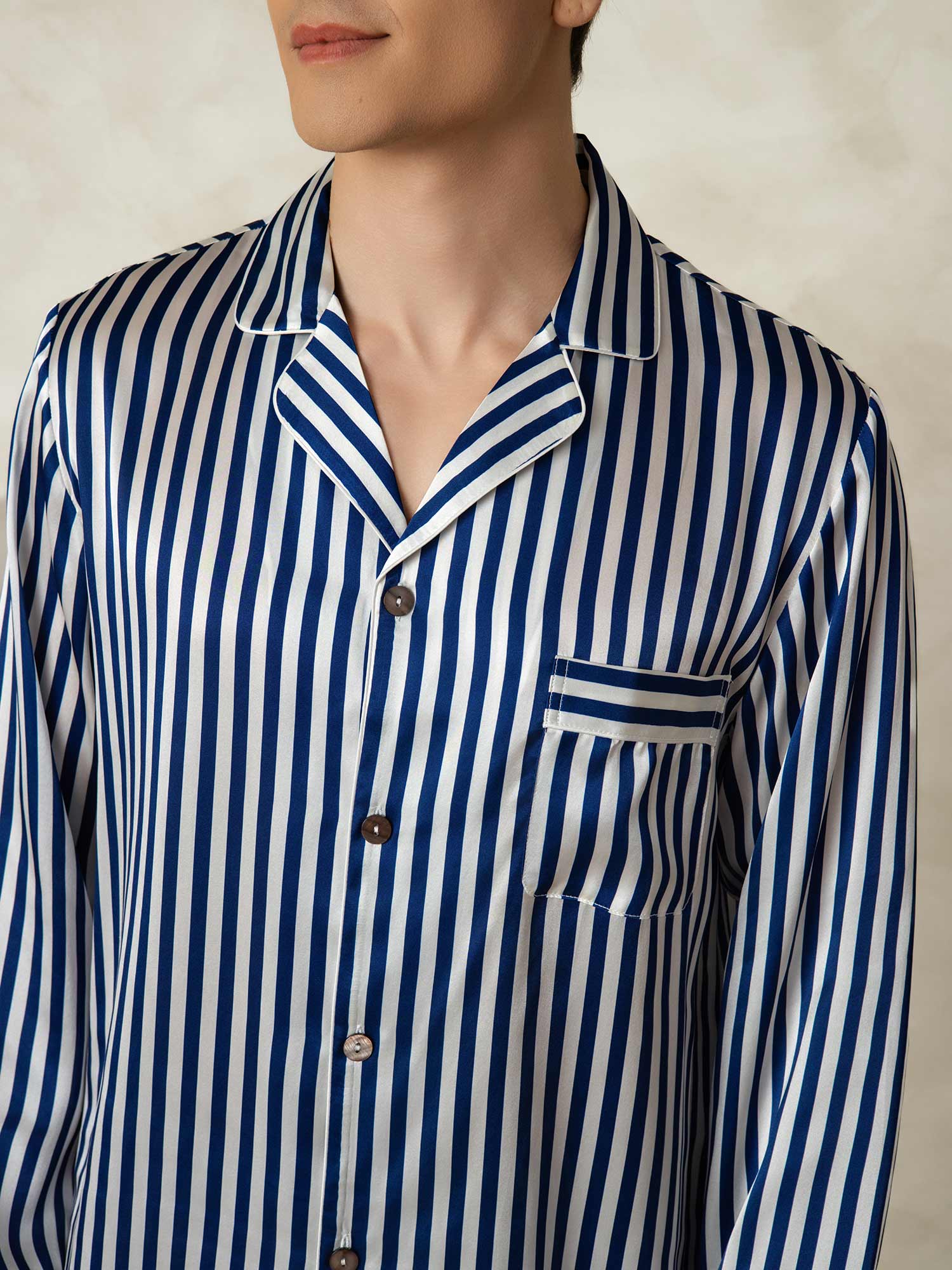 [Marine Stripe] SilkSilky-NO 19Momme Mens Pajamas 006