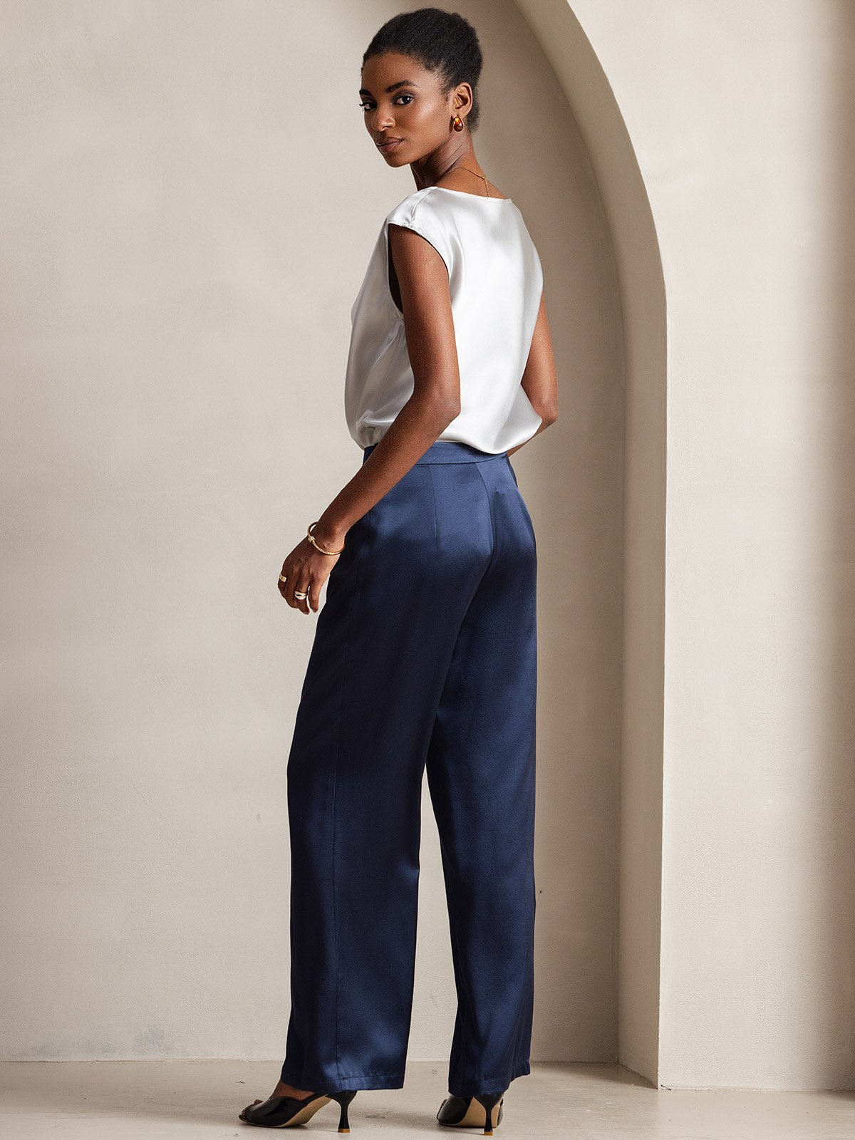[Mørke blå] SilkSilky-NO 19Momme Silke Womens Pants 003