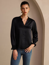 [Svart] SilkSilky-NO Long Sleeve Damebluser 003
