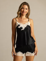 [Svart] SilkSilky-NO Spaghetti Stropp V Hals Camisole sett 001