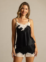 [Svart] SilkSilky-NO Spaghetti Strap V Neck Camisole sett 001