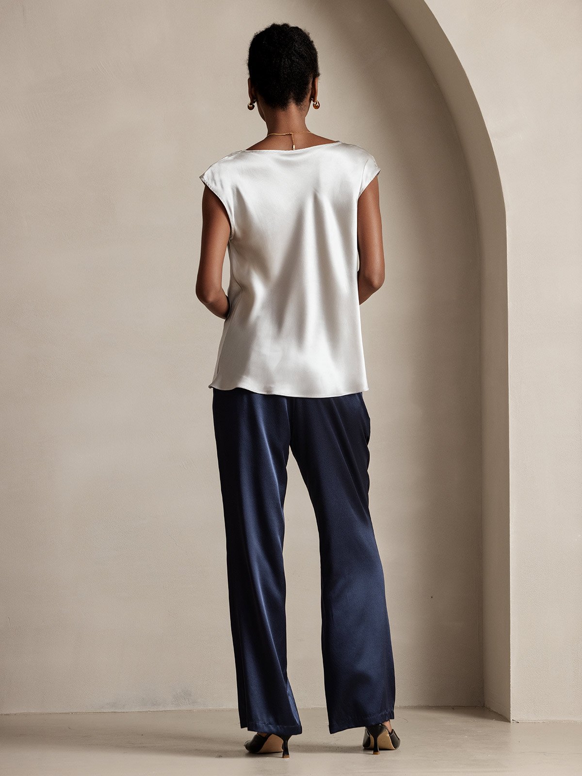 [Lysegrå] SilkSilky-NO 19Momme Silke Womens T-Shirt 002