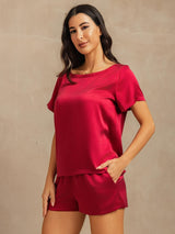 [Vin] SilkSilky-NO 19Momme Kort erm Rund Hals Pyjamas for Kvinner 003
