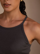 [Grå] SilkSilky-NO Sleeveless Crew Neck Camisole Topp 005