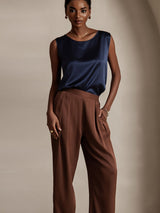 [Mørke blå] SilkSilky-NO Sleeveless Round Neck Camisole Topp 003