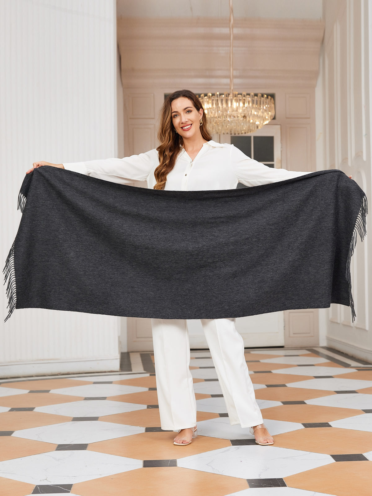 [Mørkegrå] SilkSilky-NO Ull Scarf 004