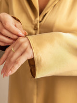 [Tan] SilkSilky-NO 19Momme Langermet Notchkrage Pyjamas for Kvinner 006