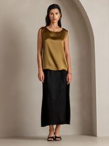 [Brun] SilkSilky-NO Sleeveless Round Neck Camisole Topp 005