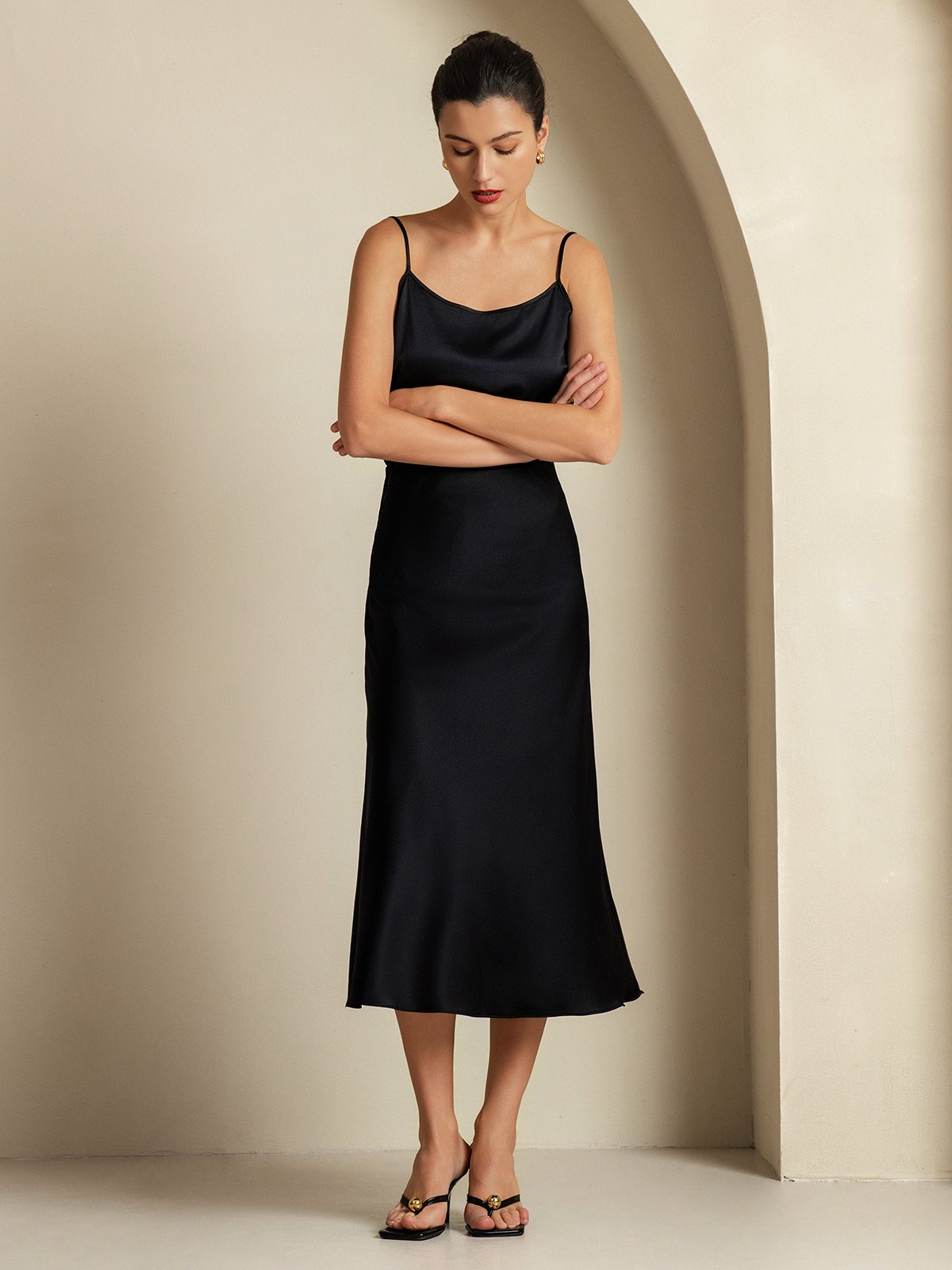 [Svart] SilkSilky-NO 19Momme Silke Womens Outfit Sets 004,