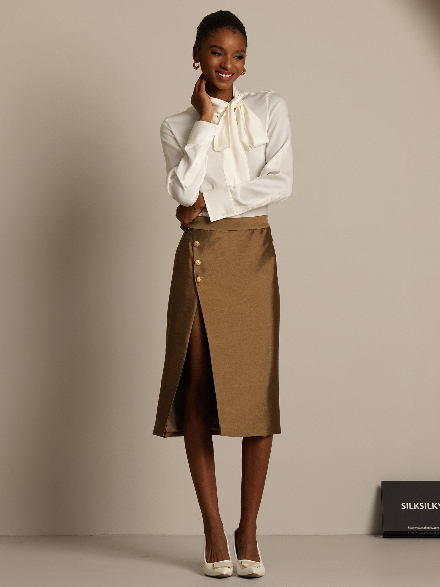 [Bronse] SilkSilky-NO 32Momme Silk-Wool Blend Skirt 007,