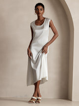 [Hvit] SilkSilky-NO Cap Sleeve Scoop Neck Kjole 005