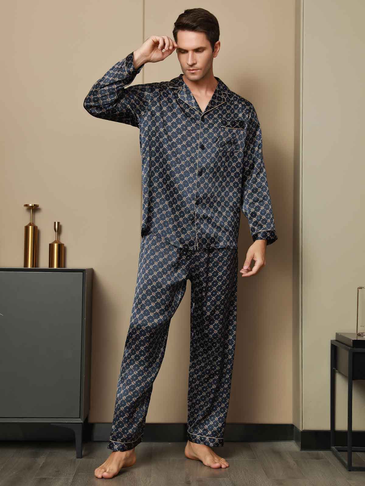 [Marine Kjede] SilkSilky-NO Mens Pajamas 004