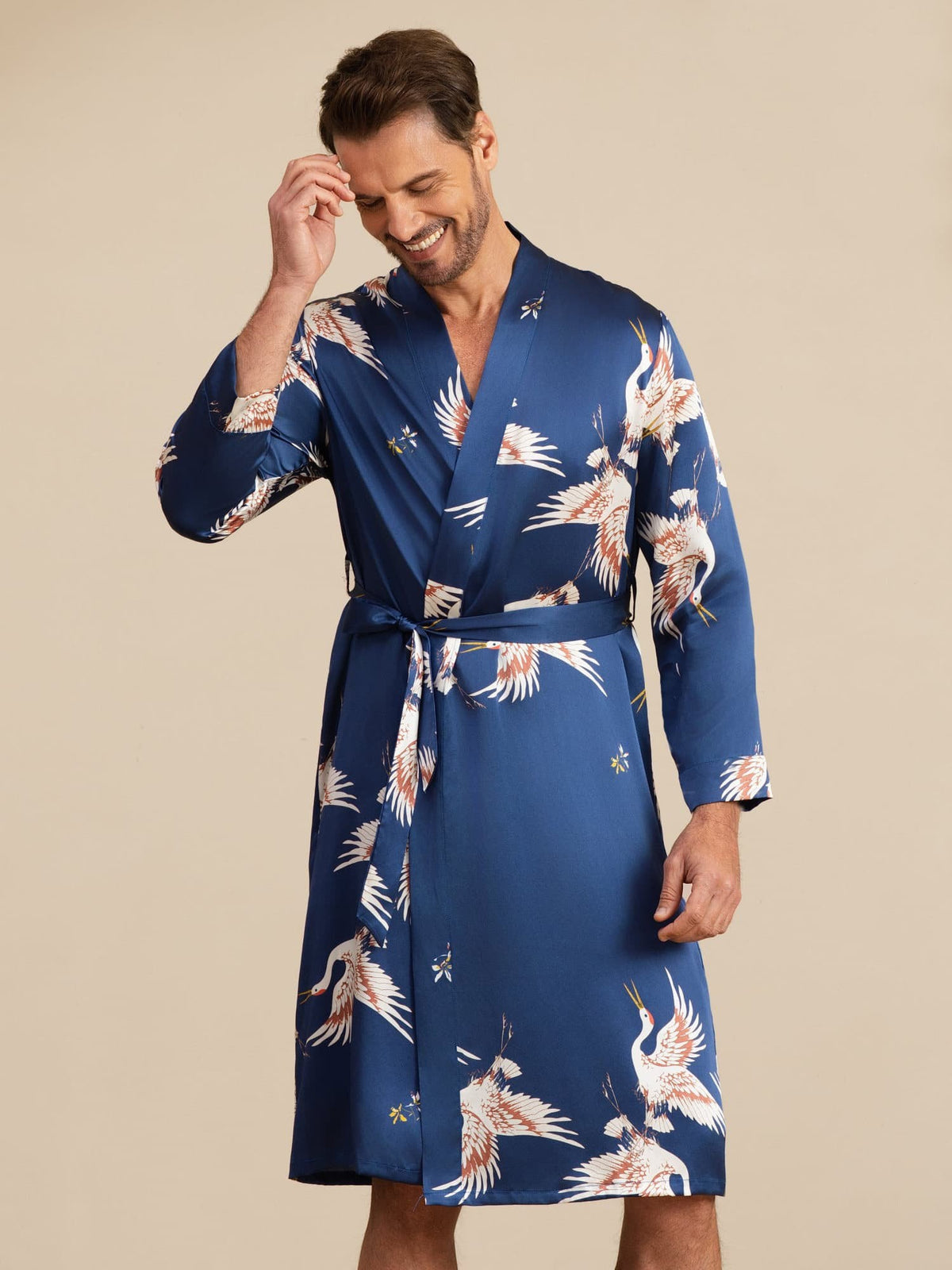 [Mørke blå] SilkSilky-NO 19Momme Mens Robe 002