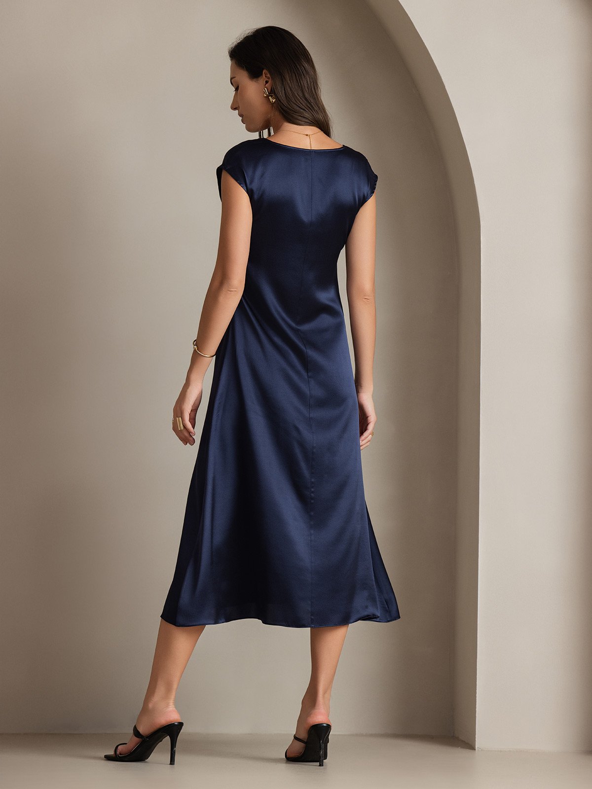 [Mørke blå] SilkSilky-NO 19Momme Silke Dress 002