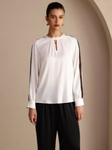 [Hvit] SilkSilky-NO Long Sleeve Keyhole Neck Damebluser 001