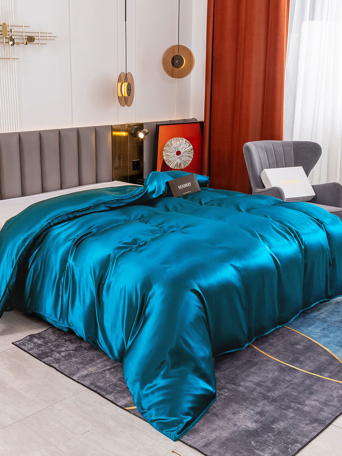 [Blågrønn] SilkSilky-NO 19Momme Duvet Cover 001