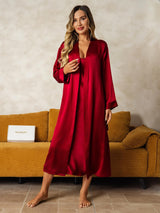 [Vin] SilkSilky-NO Long Sleeve V Neck Nattkjole og Morgenkåpesett 006