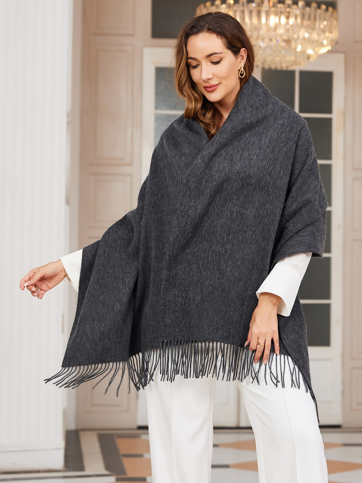 [Mørkegrå] SilkSilky-NO Ull Scarf 002