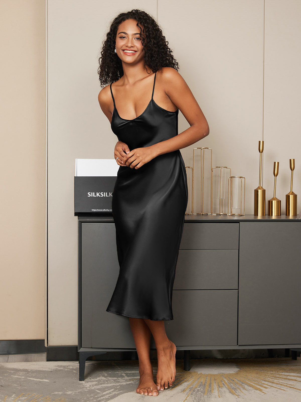 [Svart] SilkSilky-NO Nightgown 002