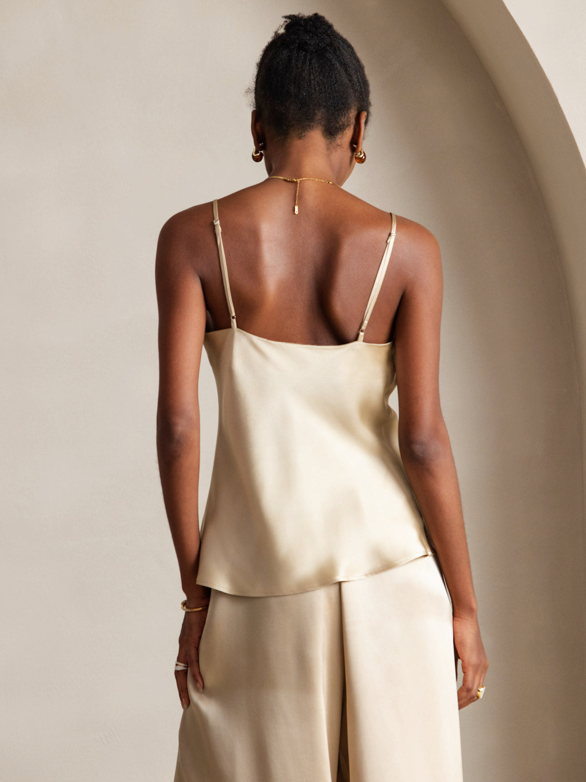 [Champagne] SilkSilky-NO V-Hals Camisole Topp 002