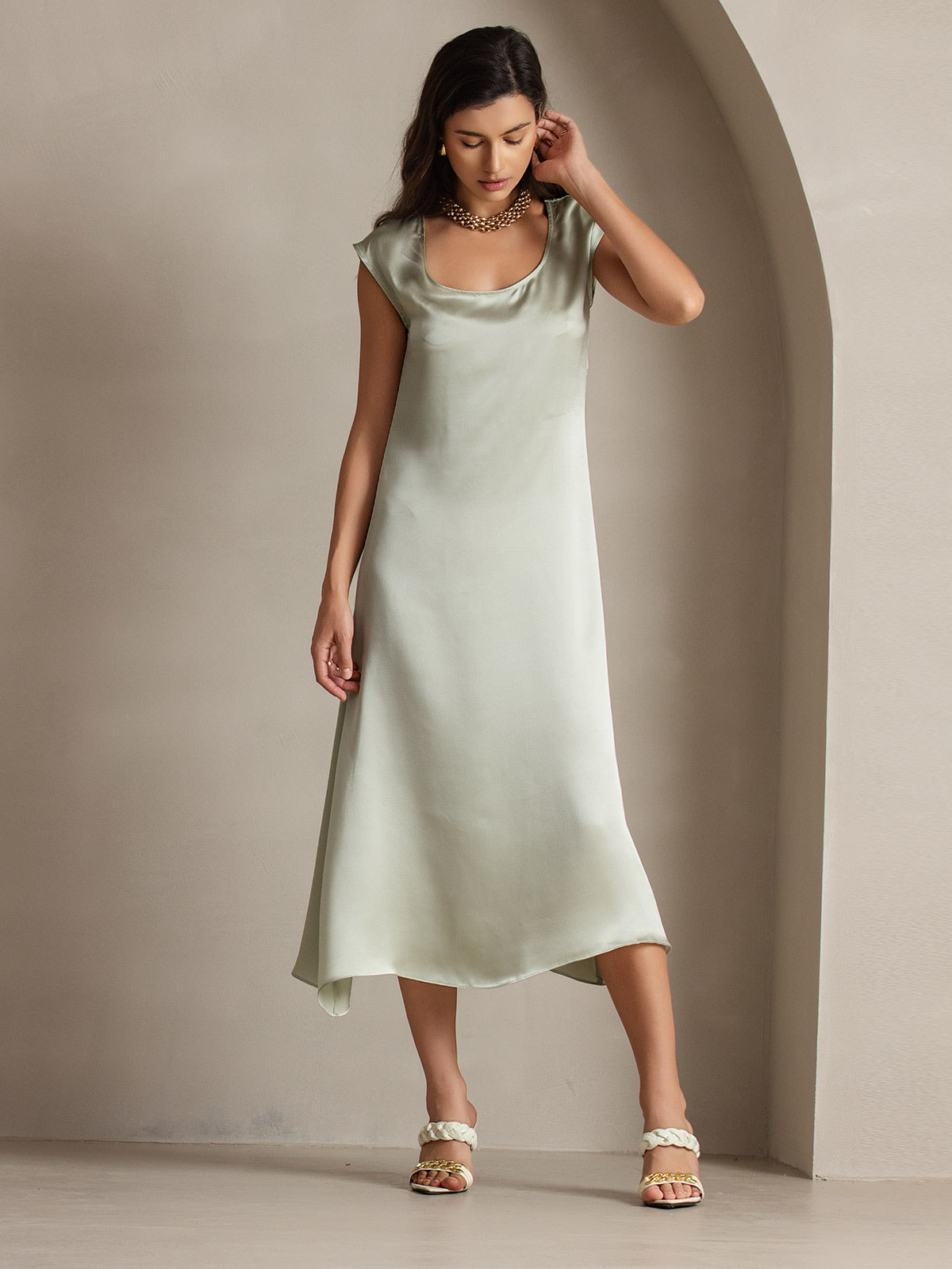 [Lysegrønn] SilkSilky-NO 19Momme Silke Dress 003