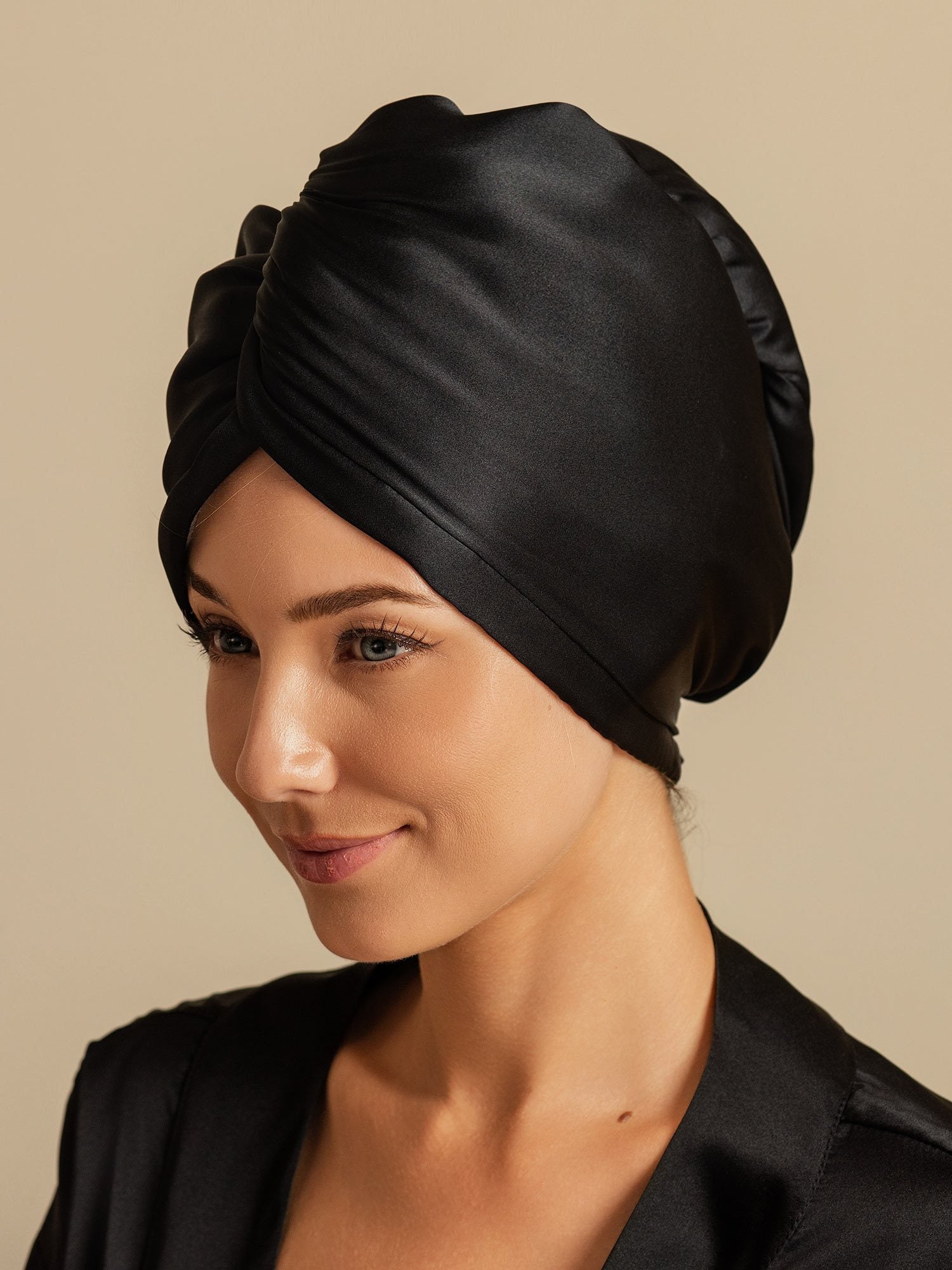 [Svart] SilkSilky-NO Silke Hair Towel Wrap 004,