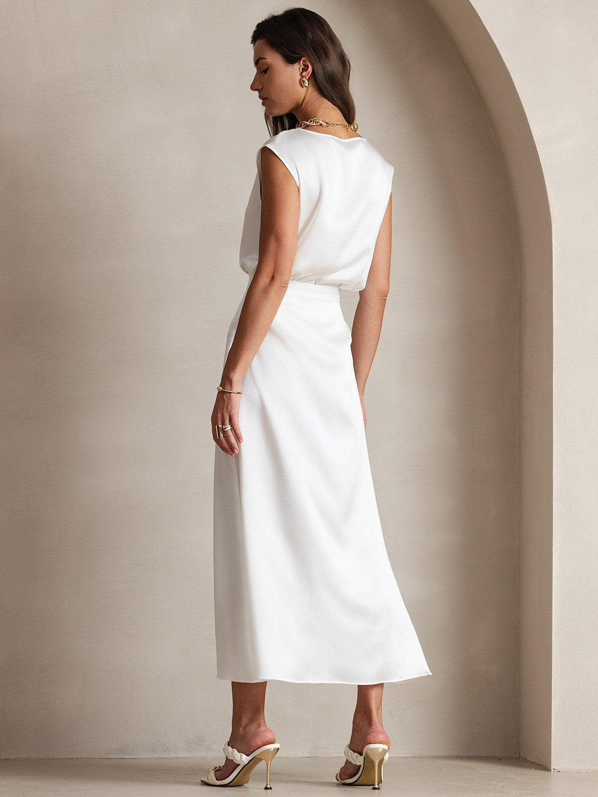 [Hvit] SilkSilky-NO 19Momme Silke Skirt 004