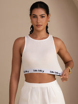 [Hvit] SilkSilky-NO Sleeveless Crew Neck Camisole Topp 003