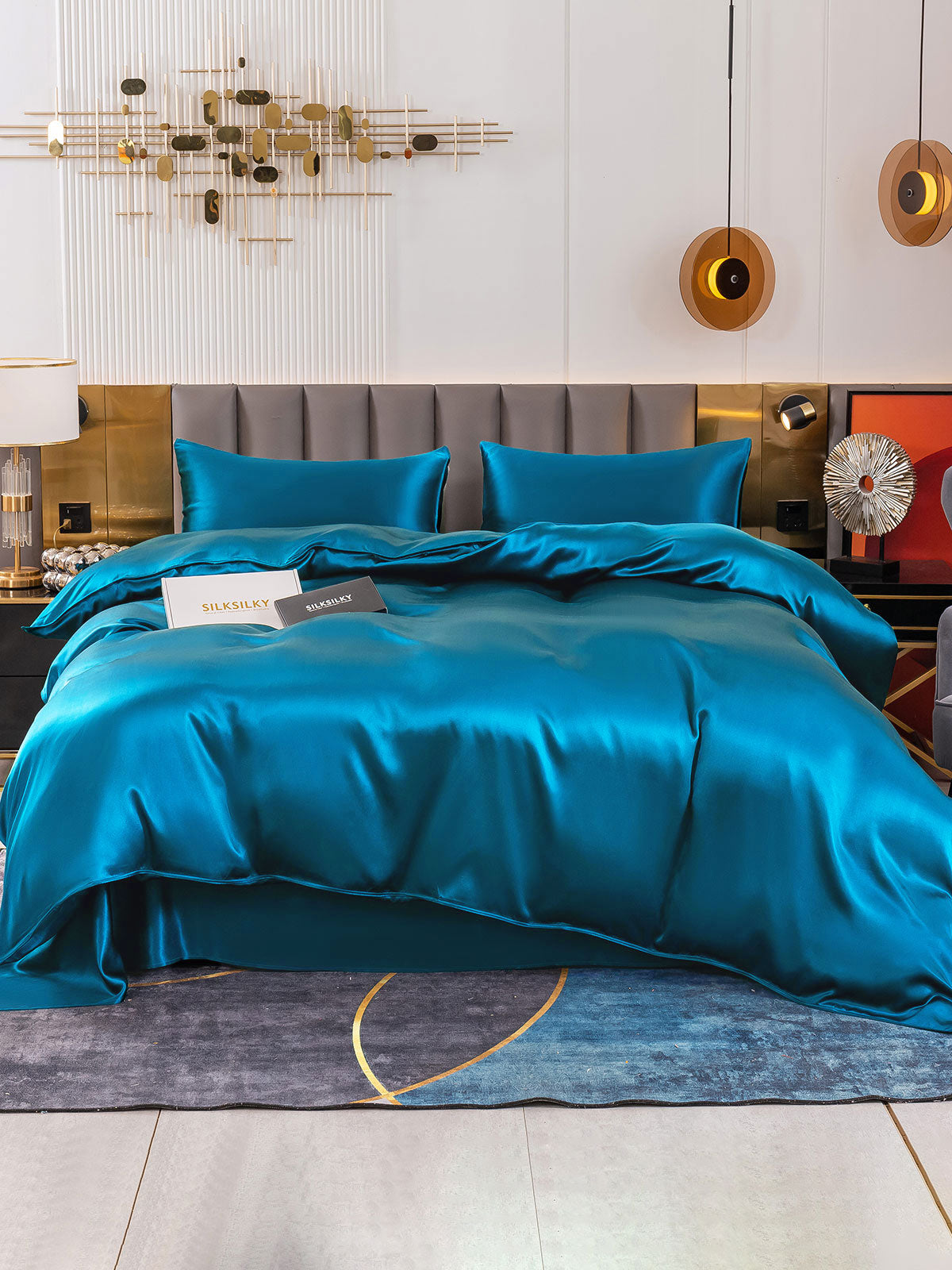 [Blågrønn] SilkSilky-NO 19Momme Bedding Set 001