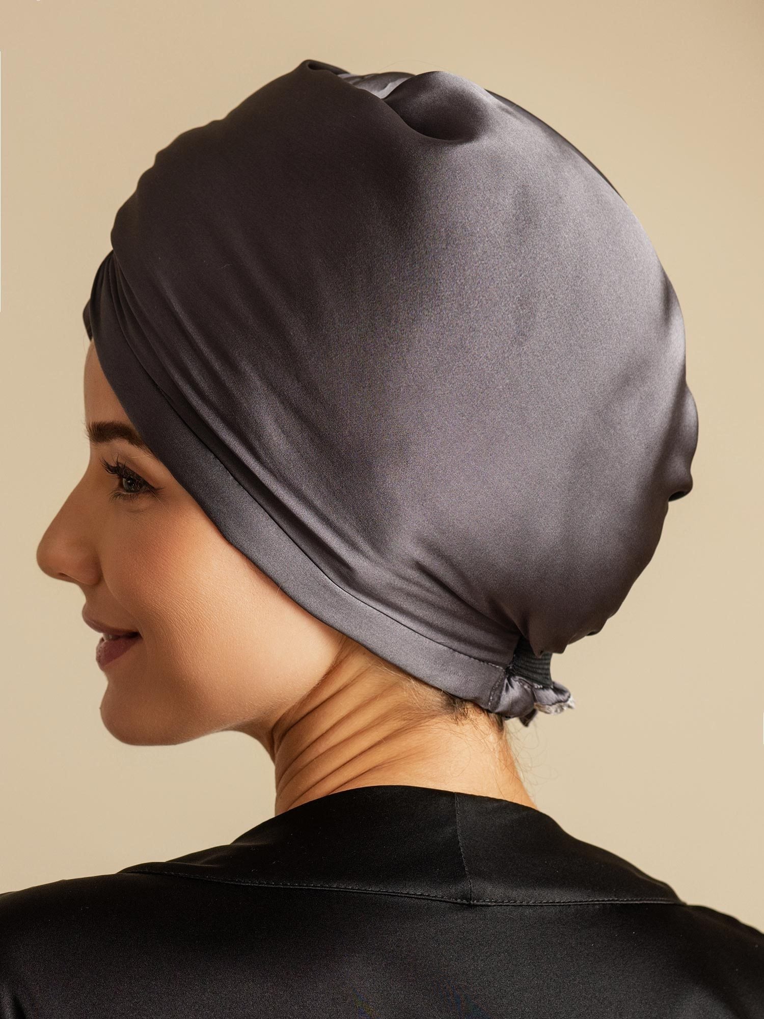 [Mørkegrå] SilkSilky-NO Silke Hair Towel Wrap 002,