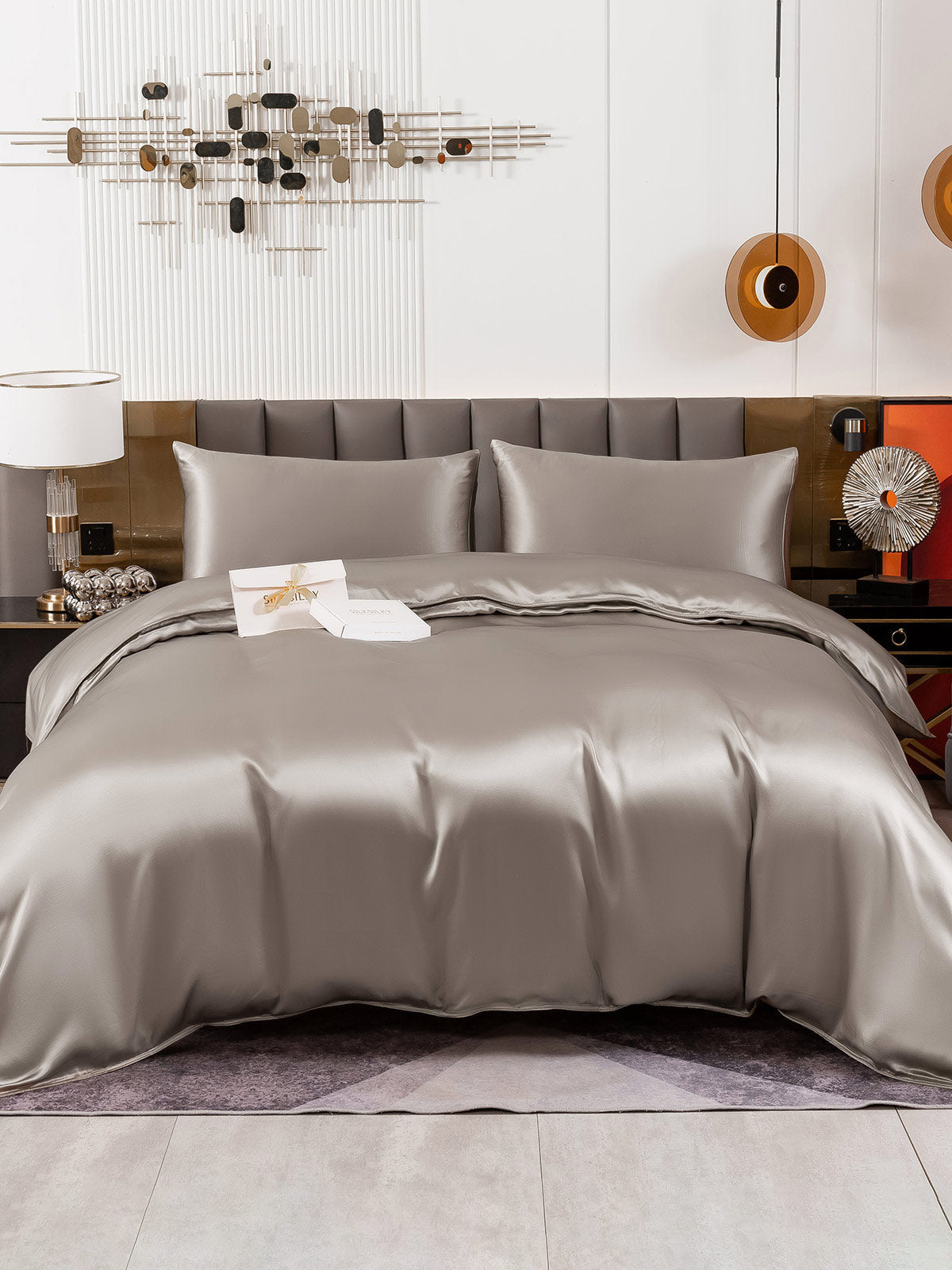 [Grå] SilkSilky-NO 19Momme Bedding Set 001